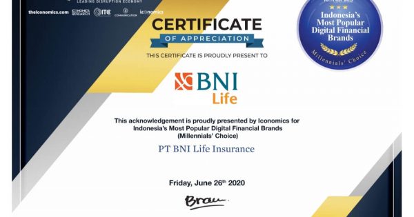 Sertifikat yang diperoleh BNI Life/BNI Life